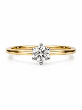 14K Solid Yellow Gold Natural Diamond Solitaire Engagement Ring Dainty Size 6